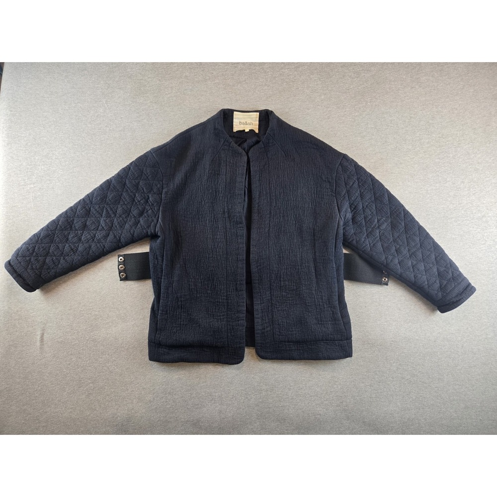 ba&sh Jacket Womens Small Navy Blue‎ Quilted Cotton Blend Belted Pockets HH9QARA